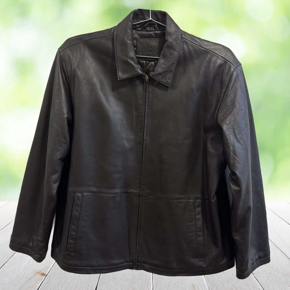 Vintage Y2K KNIGHTSBRIDGE Genuine Leather Jacket Mens Black Quilted Lined Mens L